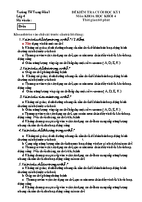 Đề và đáp án kiểm tra cuối học kì I môn Khoa học lớp 5 - Năm học 2016-2017